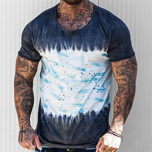 

Men's T shirt Tee 3D Print Graphic Patterned Tie Dye Crew Neck Street Casual Print Short Sleeve Tops Fashion Classic Comfortable Light Yellow Green Light Blue