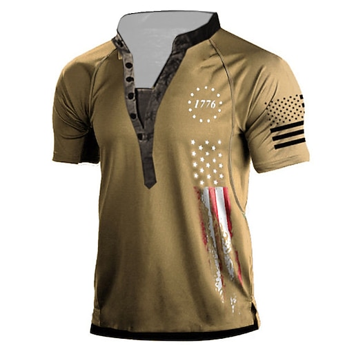

Men's Henley Shirt Tee T shirt Tee 3D Print Graphic Patterned National Flag Plus Size Stand Collar Daily Sports Button-Down Print Short Sleeve Tops Designer Basic Casual Big and Tall White Black Gray