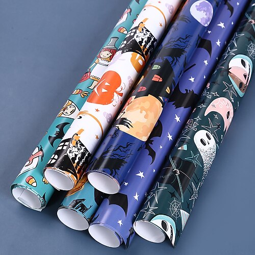 

6 PCS Halloween Pumpkin Bat Ghost Wrapping Paper for Gift Decoration Party 2028 inch Art paper