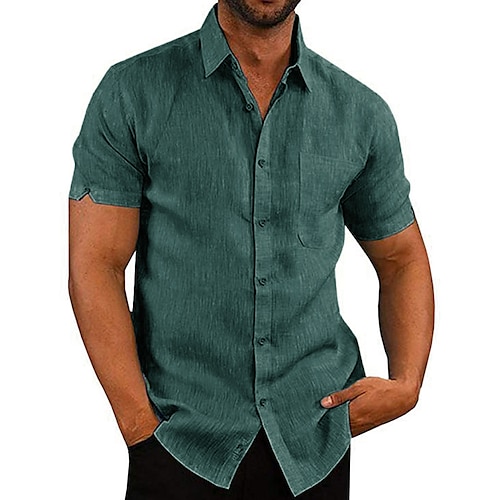 

Men's Shirt Solid Colored Collar Button Down Collar Causal Street Work Short Sleeve Tops Basic Daily Green White Black Summer Shirt Outdoor Comfortable Quick Dry Summer Shirts