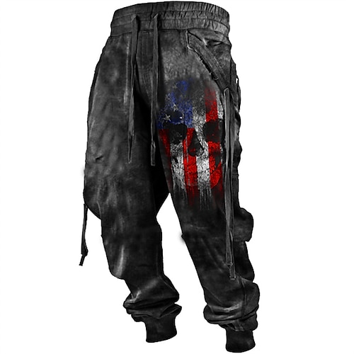 

Men's Cargo Pants Sweatpants Joggers Trousers Drawstring Side Pockets Ribbon Graphic American Flag Comfort Breathable Casual Daily Streetwear Cotton Blend Terry Sports Fashion Black Blue Micro-elastic