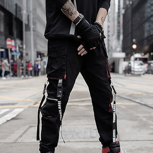 

Men's Cargo Pants Joggers Trousers Jogging Pants Drawstring Elastic Waist Multi Pocket Solid Color Comfort Breathable Casual Daily Streetwear Cotton Blend Sports Fashion Black Micro-elastic