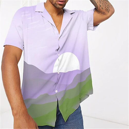 

Men's Shirt 3D Print Scenery Turndown Street Casual Button-Down Print Short Sleeve Tops Designer Casual Fashion Breathable Purple / Summer / Spring / Summer