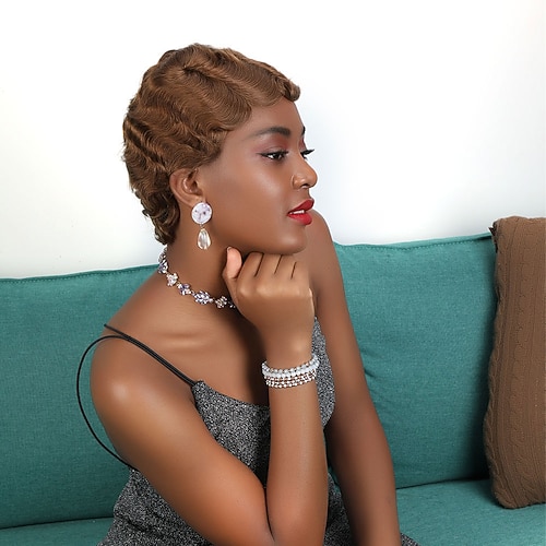 

Short Finger Wave Wig Brazilian Human Hair Wig for Black Women Brown Blonde Short Ocean Wave Wig Peruca Cosplay Pixie Cut Wigs