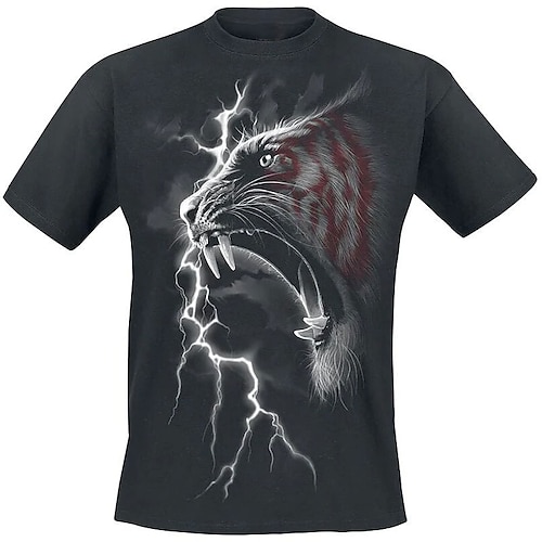 

Men's T shirt Tee 3D Print Graphic Patterned Tiger Animal Crew Neck Daily Sports Print Short Sleeve Tops Basic Casual Classic Big and Tall Black / Summer