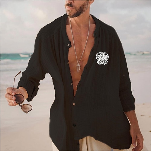 

Men's Shirt Hot Stamping Graphic Patterned Collar Street Casual Button-Down Print Long Sleeve Tops Designer Casual Fashion Big and Tall Green White Black / Fall / Spring