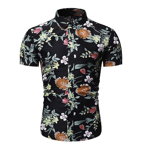 

Homens Camisa Social Camisa Gráfica Gráfico Plantas Aberto para a Lateral Preto Impressão 3D Rua Diário Manga Curta 3D Botão para baixo Roupa Moda Designer Casual Respirável / Praia