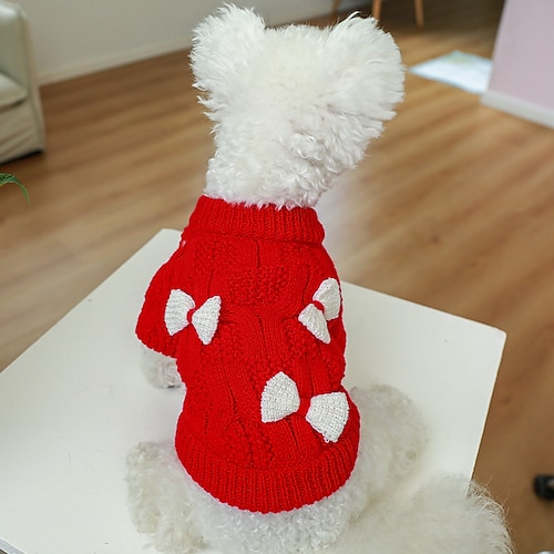 

Dog Cat Sweater Solid Colored Bowknot Adorable Cute Dailywear Casual Daily Winter Dog Clothes Puppy Clothes Dog Outfits Soft Red Costume for Girl and Boy Dog Polyester XS S M L XL