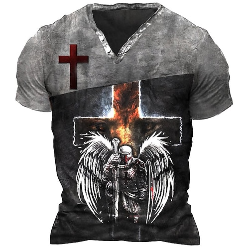 

Men's Unisex T shirt Tee Templar Cross Graphic Prints Cross Soldier V Neck Dark Gray 3D Print Outdoor Street Short Sleeve Button-Down Print Clothing Apparel Sports Fashion Casual Big and Tall