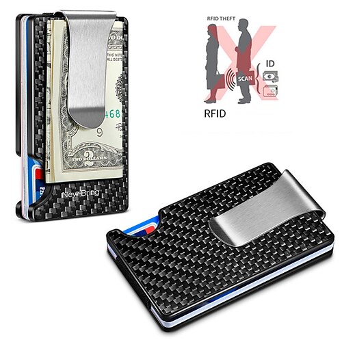 

Business Card Holder Case Carbon Fiber Metal Name Card Holder Pocket with Magnetic Shut Single Compartment for Women Men