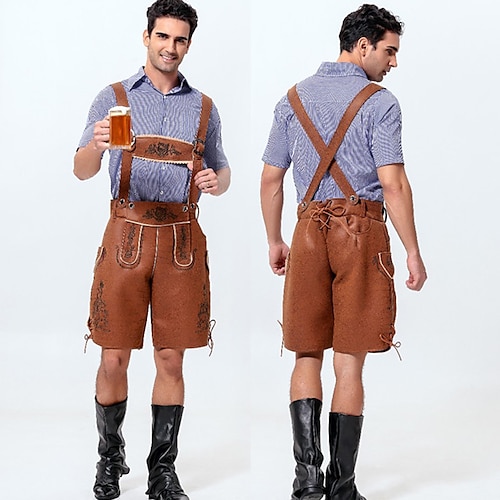 

Oktoberfest Beer International Beer Festival Lederhosen Men's Blouse Shorts Bavarian Costume Dark Brown