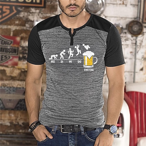 

Men's Henley Shirt Tee T shirt Tee Graphic Patterned Color Block Letter Plus Size Crew Neck Daily Sports Patchwork Button-Down Short Sleeve Tops Designer Basic Casual Classic Gray / Summer / Summer
