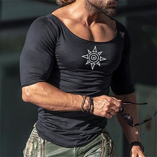 

Men's T shirt Tee Solid Color Sun Round Neck Casual Daily Half Sleeve Tops Casual White Black