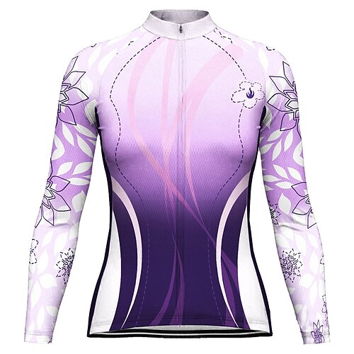 

21Grams Women's Cycling Jersey Long Sleeve Bike Top with 3 Rear Pockets Mountain Bike MTB Road Bike Cycling Breathable Quick Dry Moisture Wicking Purple Floral Botanical Spandex Polyester Sports