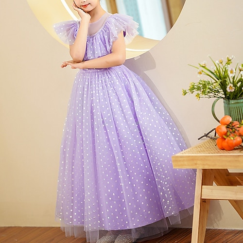 

Party Event / Party Princess Flower Girl Dresses Jewel Neck Ankle Length Tulle Spring Summer with Ruffles Paillette Cute Girls' Party Dress Fit 3-16 Years