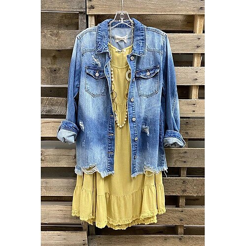 

Casual Denim Gradient Blue Coat