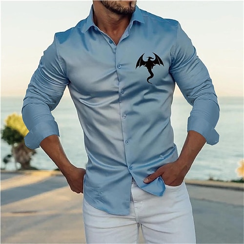 

Men's Shirt Hot Stamping Graphic Patterned Animal Turndown Street Casual Button-Down Print Long Sleeve Tops Designer Casual Fashion Big and Tall Blue / Summer / Spring / Summer