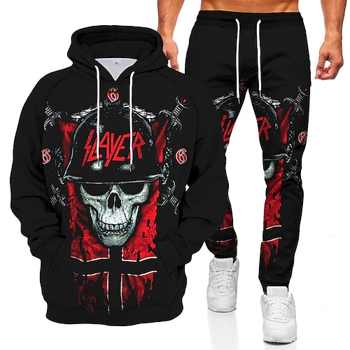 

Men's Tracksuit Hoodies Set Graphic Patterned Skull 2 Piece Print Sports Outdoor Casual Sports 3D Print Sportswear Basic Essential Hoodies Sweatshirts Black Blue Gray