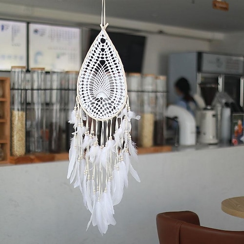 

Boho Dream Catcher Handmade Gift Wall Hanging Decor Art Ornament Craft Water Drop Feather for Kids Bedroom Wedding Festival 22105cm