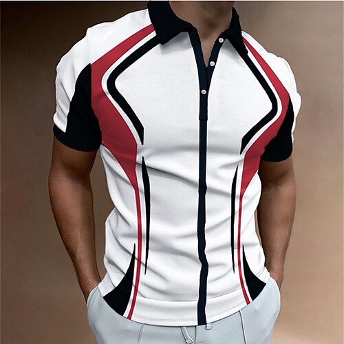 

Men's Collar Polo Shirt Golf Shirt Geometry Turndown Red 3D Print Outdoor Casual Short Sleeve Button-Down Print Clothing Apparel Fashion Designer Casual Comfortable / Sports