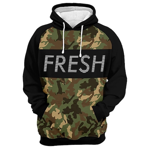 

Men's Pullover Hoodie Sweatshirt Graphic Patterned Camouflage Color Block Patchwork Print Daily Sports Streetwear 3D Print Casual Big and Tall Hoodies Sweatshirts Army Green