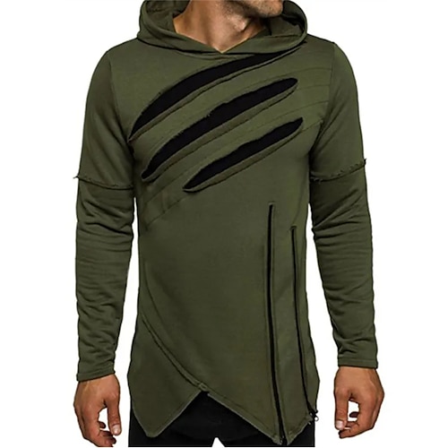 

Men's Hoodie Army Green Hooded Solid Color Zipper Going out Streetwear Streetwear Cool Casual Winter Fall & Winter Clothing Apparel Hoodies Sweatshirts Long Sleeve