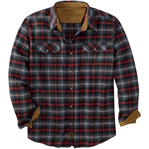 

Men's Flannel Shirt Casual Daily Outdoor Print Check Plaid Graphic Patterned Turndown Street Button-Down Long Sleeve Tops Fashion Comfortable Wine WhiteRed Winter Spring Fall Warm