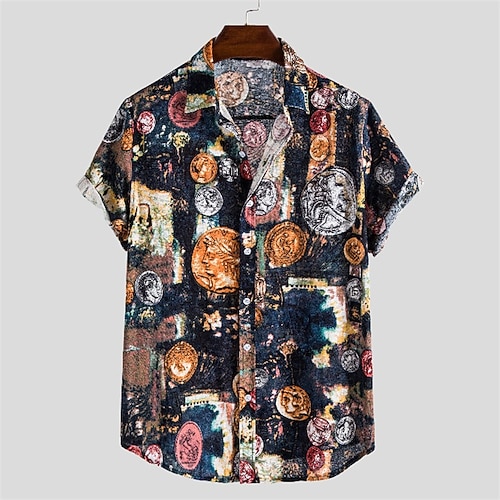 

Men's Shirt 3D Print Graphic Patterned Turndown Street Daily 3D Button-Down Short Sleeve Tops Casual Fashion Comfortable Royal Blue