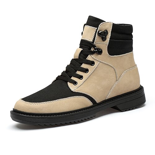 

Men's Boots Casual Daily Canvas Cowhide Booties / Ankle Boots Black Khaki Color Block Fall Spring