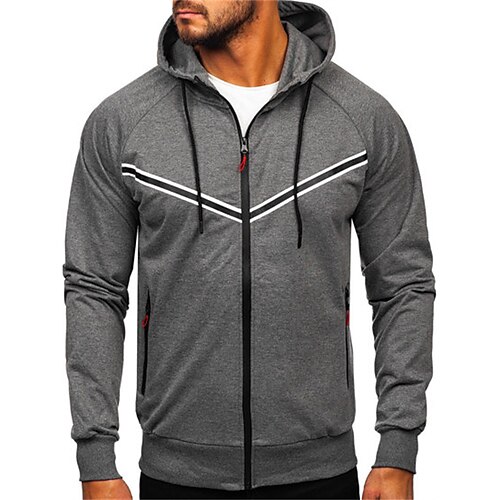

Men's Full Zip Hoodie Jacket Graphic Patterned Linear Zipper Pocket Daily Holiday Going out Other Prints Casual Streetwear Hoodies Sweatshirts Black Light gray Dark Gray