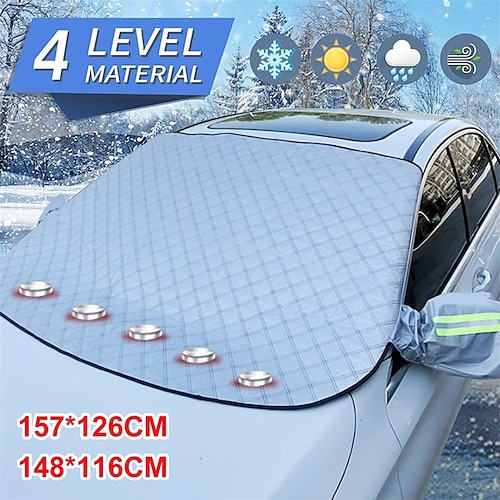 

Summer Car Windshield Cover 4-Layer Magnetic Sun Shade Snow Frost Ice Cover Protector with Reflective Strip for Car SUV MPV