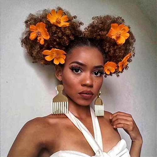 

Short Afro Puff Synthetic Hair Bun Chignon Hairpiece Drawstring Ponytail Kinky Curly Updo Clip Hair Extensions For Women 8inch
