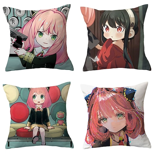 

Spy Family Double Side Cushion Cover 4PC Soft Decorative Square Throw Pillow Cover Cushion Case Pillowcase for Sofa Bedroom Superior Quality Machine Washable