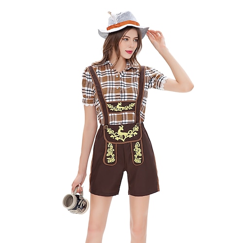 

Oktoberfest Beer International Beer Festival Lederhosen Women's Blouse Shorts Hat Bavarian Costume Dark Brown