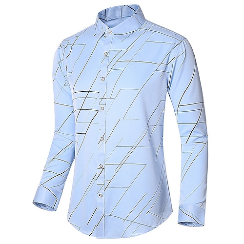 

Men's Shirt Linear Turndown Street Daily Button-Down Long Sleeve Tops Casual Fashion Comfortable White Blue