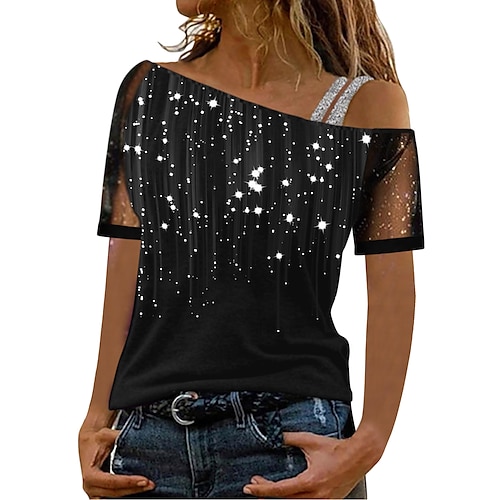 

Damen Hemd Bluse Schwarz Weiß Gelb Graphic Bedruckt Kurzarm Täglich Wochenende Strassenmode Brautkleider schlicht Ein-Schulter Standard S