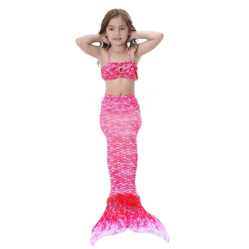 

Kids Toddler Girls' Swimwear Bikini Three Piece Swimsuit Monofin Swimwear Scales Sleeveless Red Bikini Swimming Active Cute Bathing Suits 3-10 Years