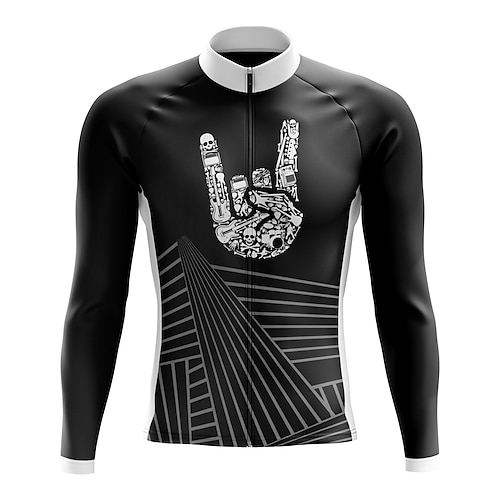 

21Grams Men's Cycling Jersey Long Sleeve Bike Top with 3 Rear Pockets Mountain Bike MTB Road Bike Cycling Breathable Quick Dry Moisture Wicking Reflective Strips Black Graphic Stripes Polyester