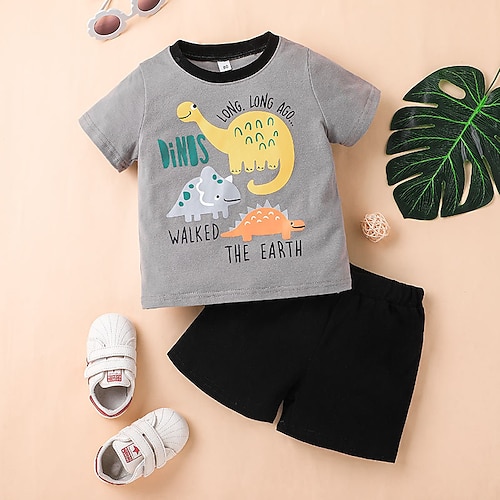 

Kids Boys T-shirt Shorts Clothing Set 2 Pieces Short Sleeve Gray Cartoon Dinosaur Letter Street Outdoor Active Daily Regular 1-5 Years