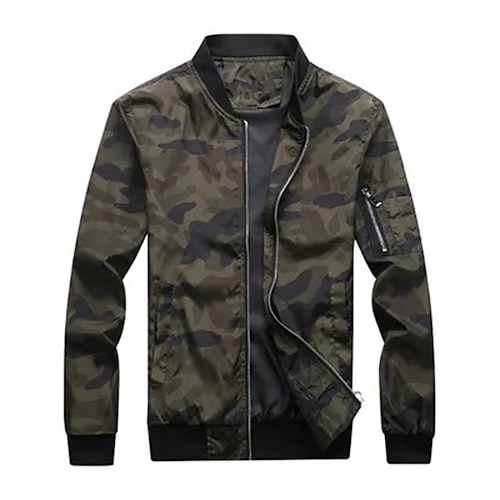 

Men's Jacket Regular Zip Front Coat Dark Gray Army Green Casual Daily Fall Zipper Stand Collar Regular Fit Casual Daily Fall Winter