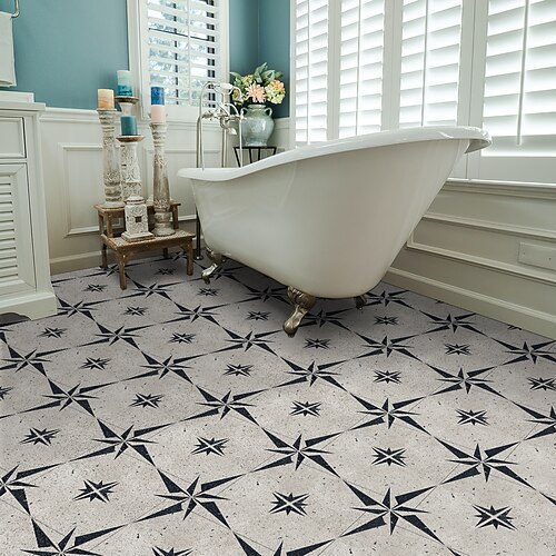 

Creative European-style Floor Tiles Paste the Ground Decoration Home Bathroom Floor Decoration Waterproof Self-adhesive Paste Classic Gray Eight Star Mansions Wear-resistant Thickening