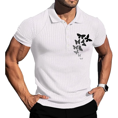 

Men's Collar Polo Shirt Knit Polo Sweater Golf Shirt Solid Color Butterfly Turndown Wine Khaki Light gray Dark Gray Navy Blue Outdoor Casual Short Sleeve Button-Down Clothing Apparel Casual Slim Fit