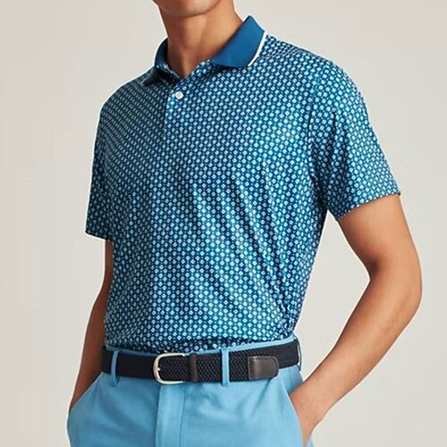 

Men's Collar Polo Shirt Golf Shirt Geometry Turndown Blue 3D Print Outdoor Street Short Sleeves Button-Down Print Clothing Apparel Fashion Casual Breathable / Summer / Spring / Summer