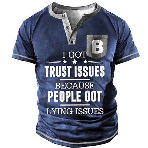 

Men's Henley Shirt Tee T shirt Tee 3D Print Graphic Patterned Letter Plus Size Henley Daily Sports Button-Down Print Short Sleeve Tops Designer Basic Casual Classic Blue / Summer