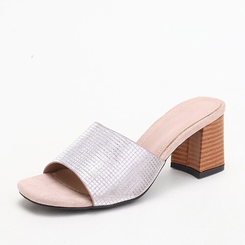 

Women's Sandals Heeled Mules Chunky Heel Round Toe Open Toe Elegant Casual Daily Office PU Leather Loafer Spring Summer Solid Colored Black Champagne Gold
