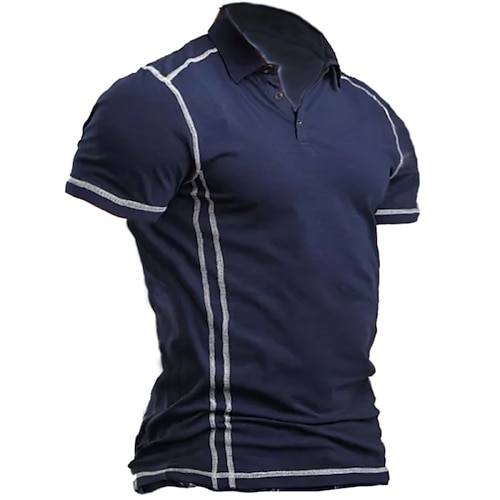 

Men's Collar Polo Shirt Golf Shirt Linear Turndown Royal Blue Street Daily Short Sleeve Button-Down Clothing Apparel Fashion Casual Comfortable / Beach