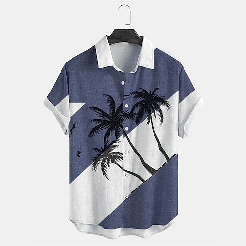 

Men's Shirt 3D Print Graphic Patterned Tree Turndown Street Daily 3D Button-Down Short Sleeve Tops Casual Fashion Breathable Comfortable Blue / White