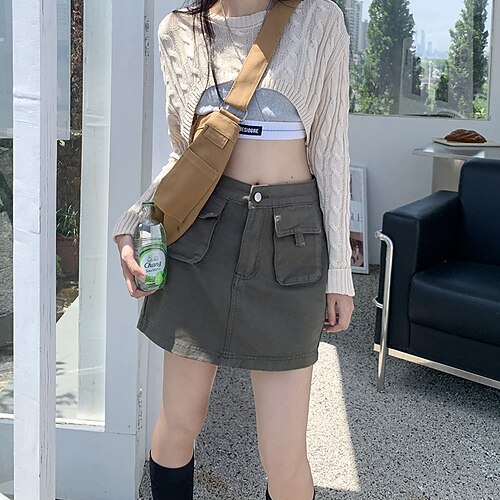 

Women's Streetwear Skirts Carnival Homecoming Solid Colored Pocket Gray S M L