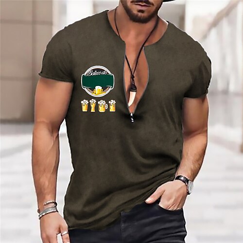 

Men's Unisex T shirt Tee Graphic Prints Beer Crew Neck Street Daily Zipper Print Short Sleeve Tops Designer Casual Big and Tall Sports Coffee / Summer