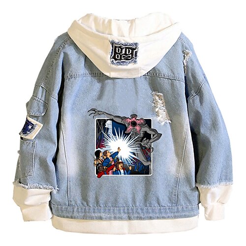 

Inspired by Stranger Things Hellfire Club Eddie Munson Anime Cartoon Denim Anime Denim Jacket Harajuku Kawaii Coat For Men's / Women's / Couple's